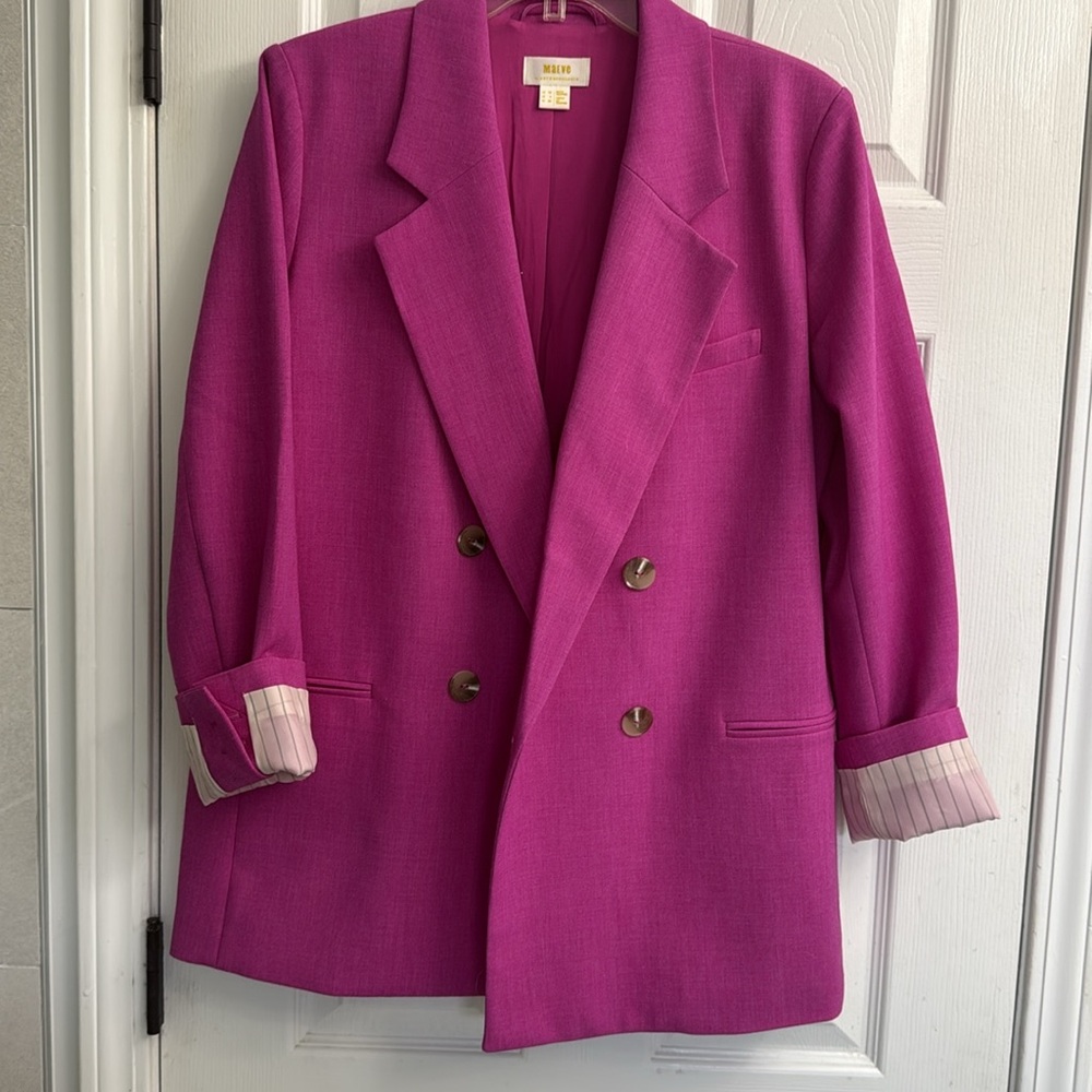 Maeve Hot Pink Double-Breasted Blazer - Picture 4 of 8